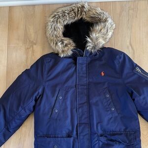 Ralph Lauren Dark Blue Kids Puffer with Faux Fur Hood